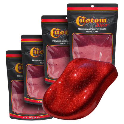 Metal Flake for Automotive Paint, Fire Red, 4oz (4 Pack) 16oz Total, Large .025" Metal Flakes for Car Paints, UV Resistant Glitter Paint Additive for