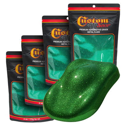 Metal Flake for Automotive Paint, Emerald Green, 4oz (4 Pack) 16oz Total, Large .025" Metal Flakes for Car Paints, UV Resistant Glitter Paint