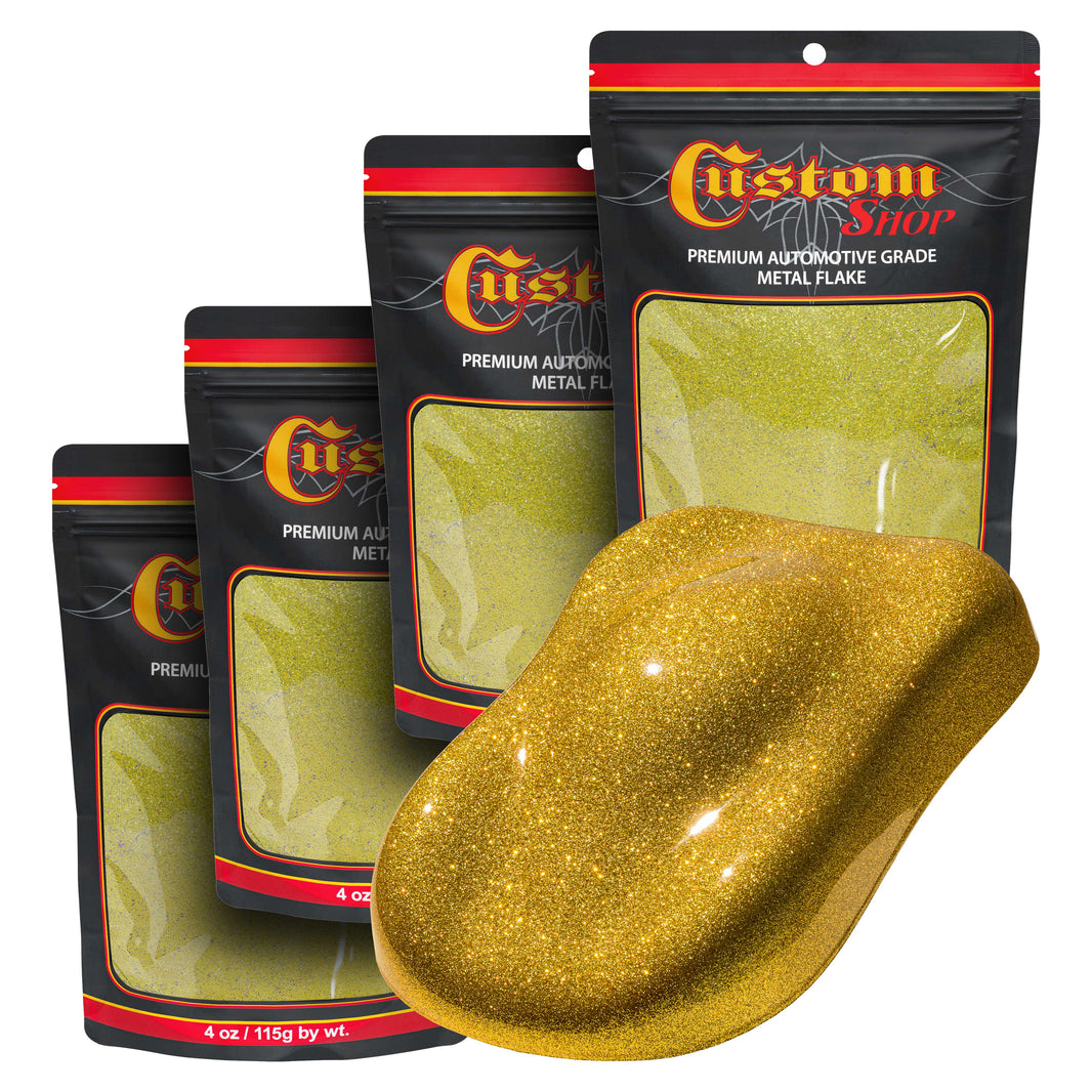 Metal Flake for Automotive Paint, Brilliant Gold, 4oz (4 Pack) 16oz Total, Large .025" Metal Flakes for Car Paints, UV Resistant Glitter Paint
