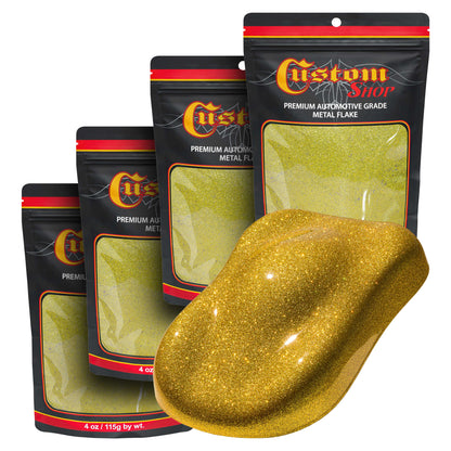 Metal Flake for Automotive Paint, Brilliant Gold, 4oz (4 Pack) 16oz Total, Large .025" Metal Flakes for Car Paints, UV Resistant Glitter Paint