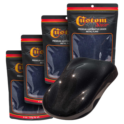 Metal Flake for Automotive Paint, Jet Black, 4oz (4 Pack) 16oz Total, Large .025" Metal Flakes for Car Paints, UV Resistant Glitter Paint Additive