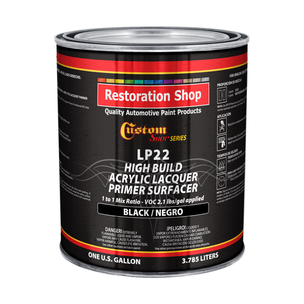 Premium High Build Black Acrylic Lacquer Primer Surfacer, 1 Gallon - Fast Filling, Drying, Easy Sanding, Excellent Adhesion, Apply Over Metal Steel