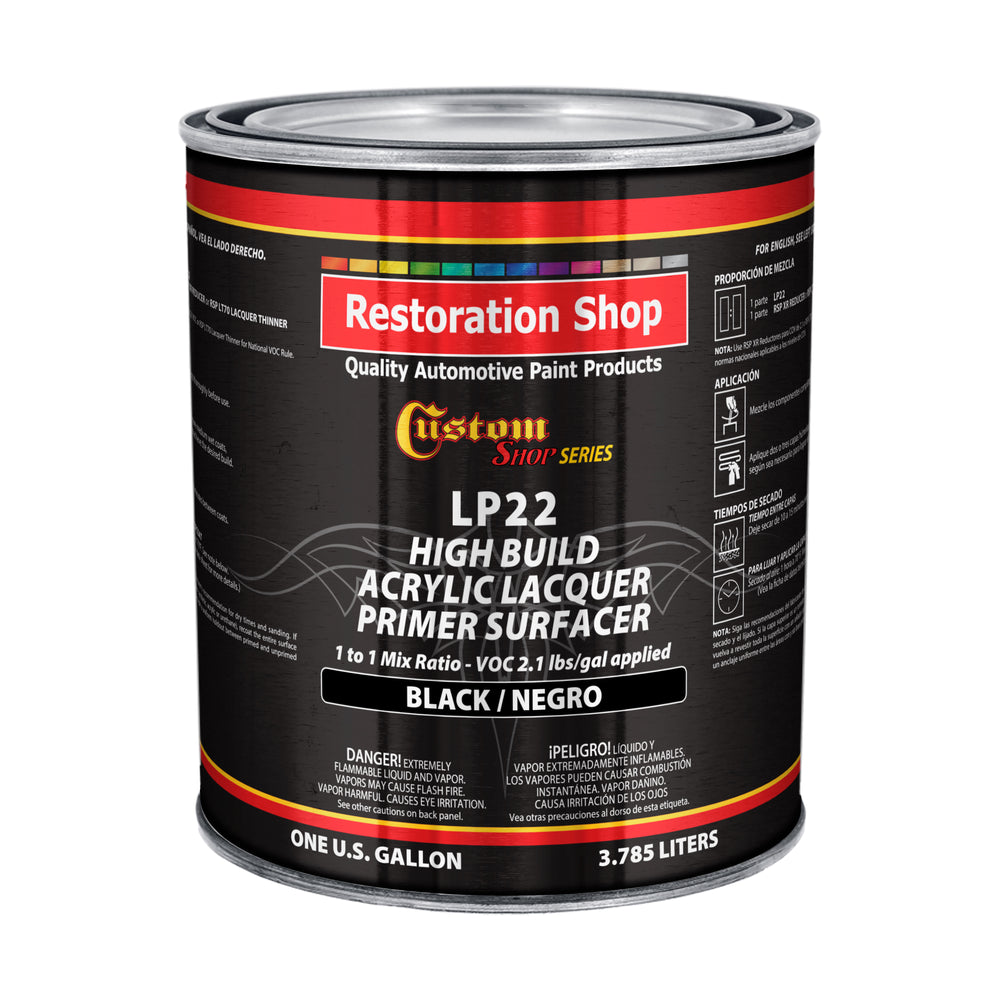 Premium High Build Black Acrylic Lacquer Primer Surfacer, 1 Gallon - Fast Filling, Drying, Easy Sanding, Excellent Adhesion, Apply Over Metal Steel, Body Filler Putty Automotive Industrial