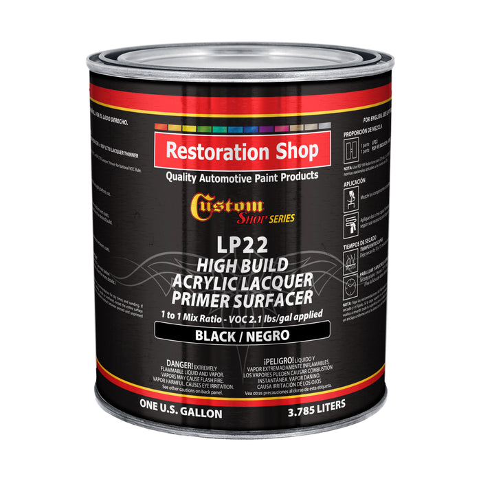 Premium High Build Black Acrylic Lacquer Primer Surfacer, 1 Gallon - Fast Filling, Drying, Easy Sanding, Excellent Adhesion, Apply Over Metal Steel, Body Filler Putty Automotive Industrial