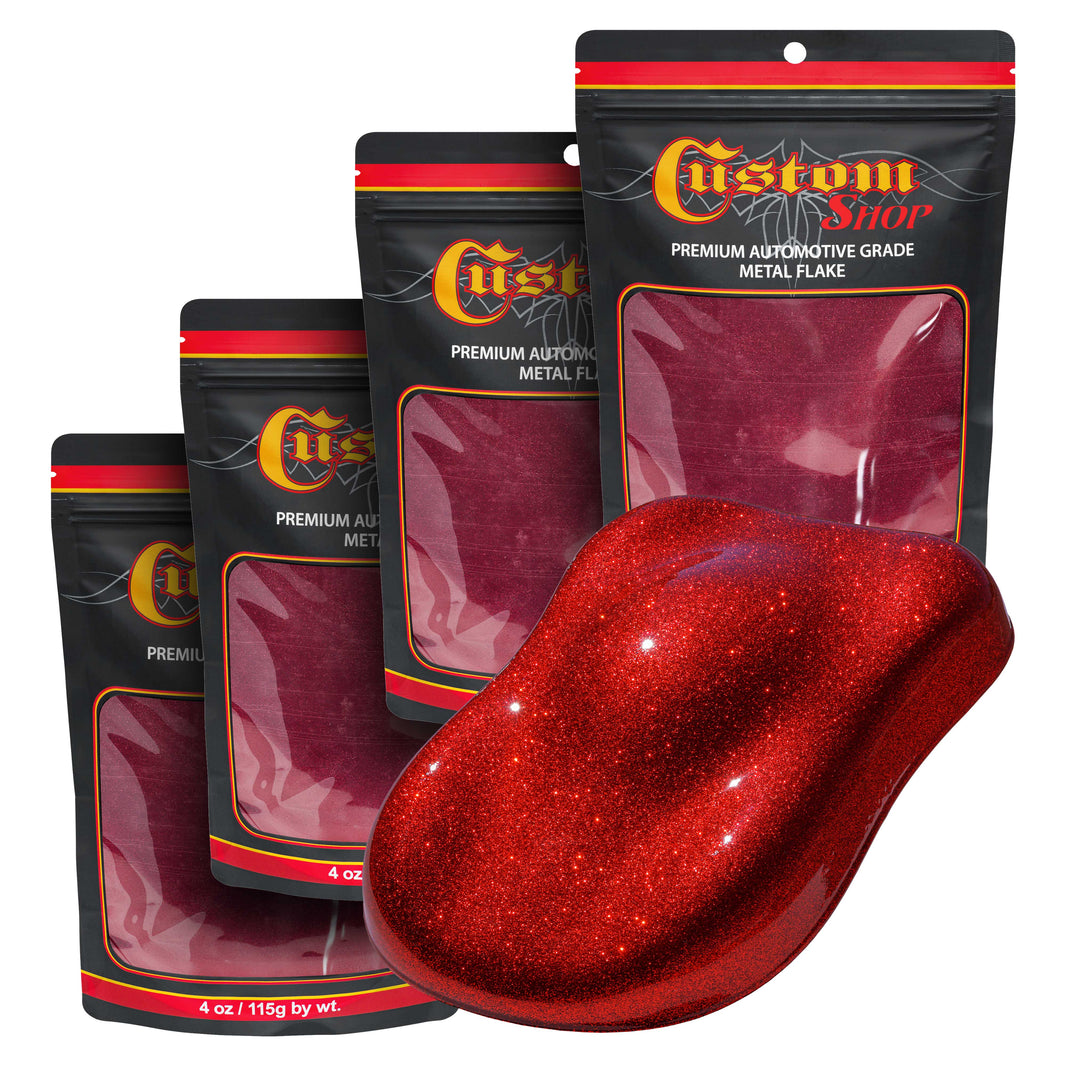 Metal Flake for Automotive Paint, Fire Red, 4oz (4 Pack) 16oz Total, Micro .004" Metal Flakes for Car Paints, UV Resistant Glitter Paint Additive for