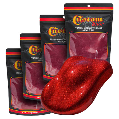Metal Flake for Automotive Paint, Fire Red, 4oz (4 Pack) 16oz Total, Micro .004" Metal Flakes for Car Paints, UV Resistant Glitter Paint Additive for