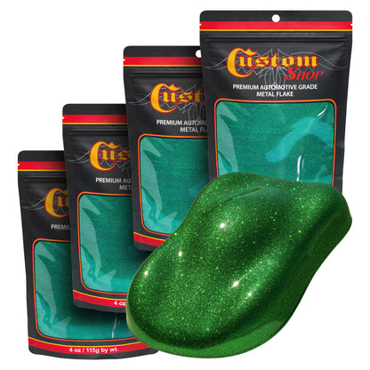 Metal Flake for Automotive Paint, Emerald Green, 4oz (4 Pack) 16oz Total, Micro .004" Metal Flakes for Car Paints, UV Resistant Glitter Paint