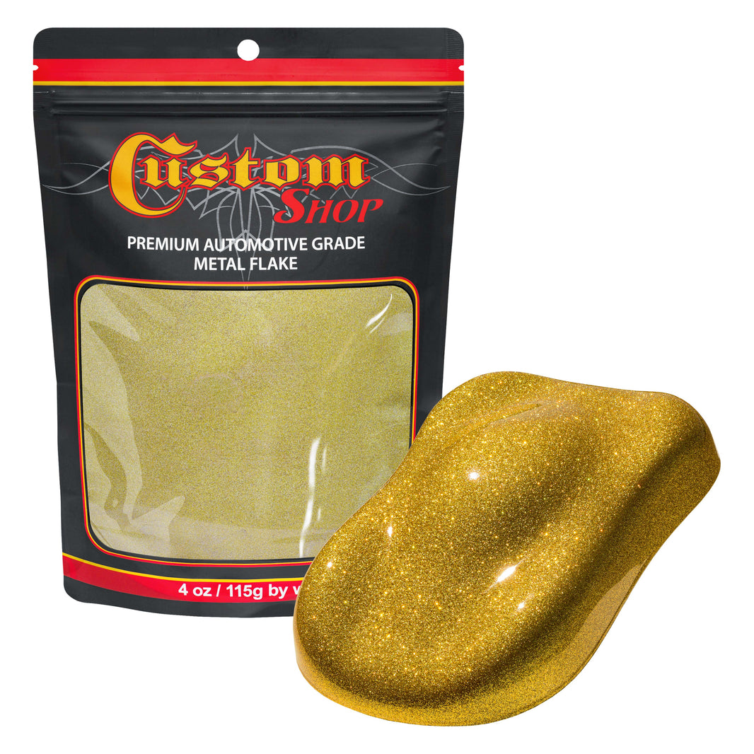 Metal Flake for Automotive Paint, Brilliant Gold, 4oz Micro .004" Metal Flakes for Car Paint, UV Resistant Glitter Paints Additive for Epoxy Resin &