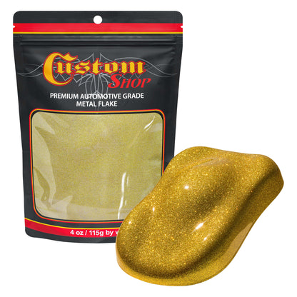 Metal Flake for Automotive Paint, Brilliant Gold, 4oz Micro .004" Metal Flakes for Car Paint, UV Resistant Glitter Paints Additive for Epoxy Resin &