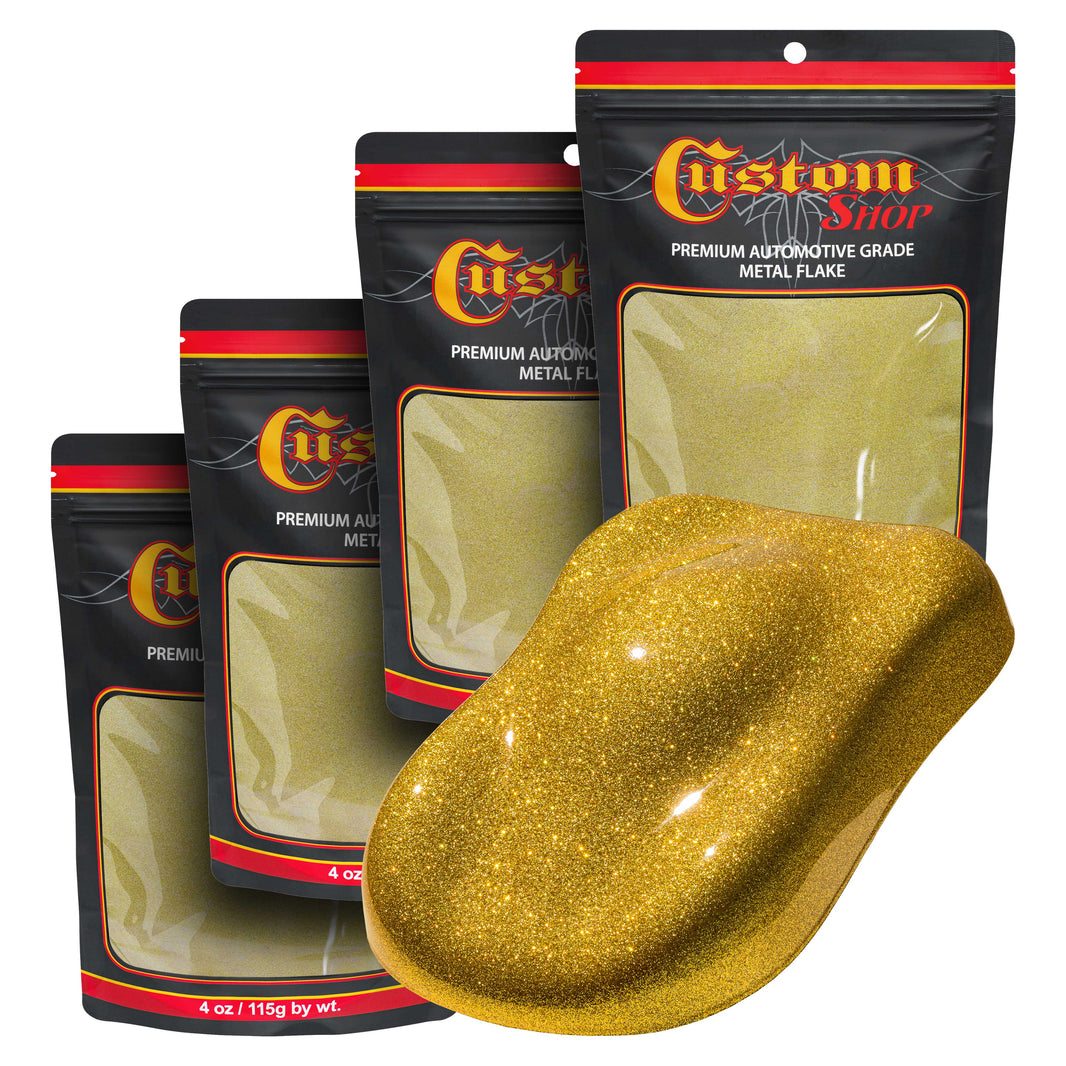 Metal Flake for Automotive Paint, Brilliant Gold, 4oz (4 Pack) 16oz Total, Micro .004" Metal Flakes for Car Paints, UV Resistant Glitter Paint