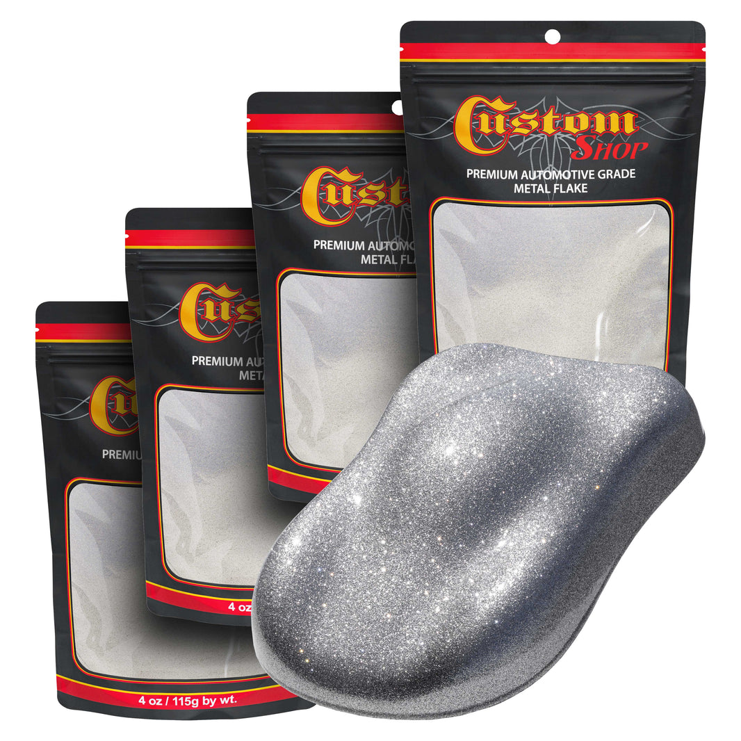 Metal Flake for Automotive Paint, Chrome Silver, 4oz (4 Pack) 16oz Total, Medium .008" Metal Flakes for Car Paints, UV Resistant Glitter Paint