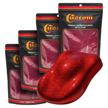 Metal Flake for Automotive Paint, Fire Red, 4oz (4 Pack) 16oz Total, Medium .008" Metal Flakes for Car Paints, UV Resistant Glitter Paint Additive