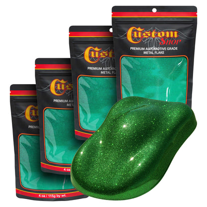 Metal Flake for Automotive Paint, Emerald Green, 4oz (4 Pack) 16oz Total, Medium .008" Metal Flakes for Car Paints, UV Resistant Glitter Paint