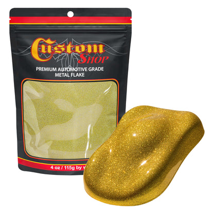 Metal Flake for Automotive Paint, Brilliant Gold, 4oz Medium .008" Metal Flakes for Car Paint, UV Resistant Glitter Paints Additive for Epoxy Resin &