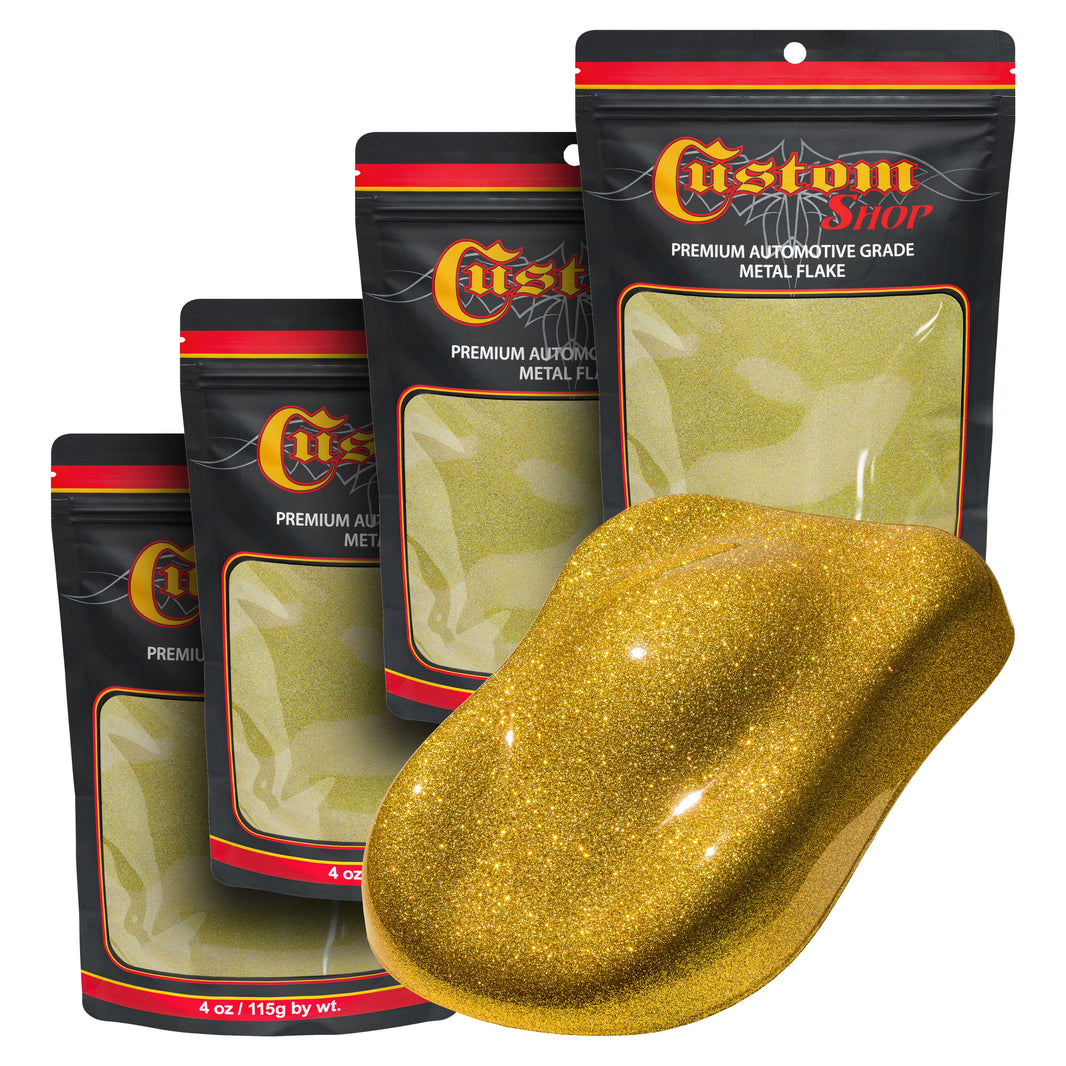Metal Flake for Automotive Paint, Brilliant Gold, 4oz (4 Pack) 16oz Total, Medium .008" Metal Flakes for Car Paints, UV Resistant Glitter Paint