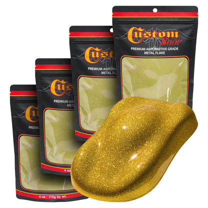 Metal Flake for Automotive Paint, Brilliant Gold, 4oz (4 Pack) 16oz Total, Medium .008" Metal Flakes for Car Paints, UV Resistant Glitter Paint