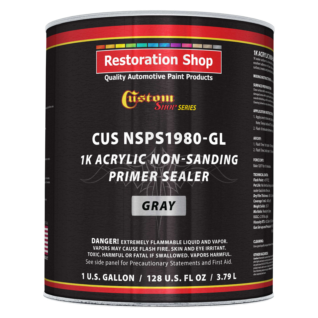 Premium 1K Acrylic Non-Sanding Primer Sealer Paint, Color Gray, 1 Gallon - Fast Drying, Ready-To-Spray, Apply Over Automotive Primer Surfacers