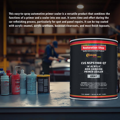 Premium 1K Acrylic Non-Sanding Primer Sealer Paint, Color Gray, 1 Quart - Fast Drying, Ready-To-Spray, Apply Over Automotive Primer Surfacers, Sanded