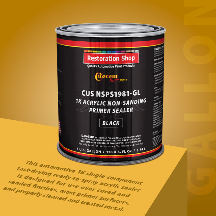 Premium 1K Acrylic Non-Sanding Primer Sealer Paint, Color Black, 1 Gallon - Fast Drying, Ready-To-Spray, Apply Over Automotive Primer Surfacers, Sanded Finishes - Topcoat Urethane, Enamel