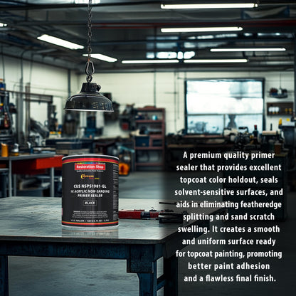 Premium 1K Acrylic Non-Sanding Primer Sealer Paint, Color Black, 1 Gallon - Fast Drying, Ready-To-Spray, Apply Over Automotive Primer Surfacers