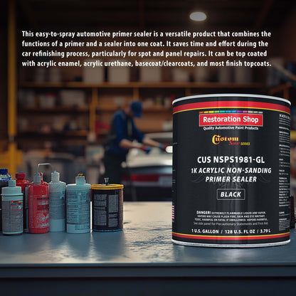 Premium 1K Acrylic Non-Sanding Primer Sealer Paint, Color Black, 1 Gallon - Fast Drying, Ready-To-Spray, Apply Over Automotive Primer Surfacers