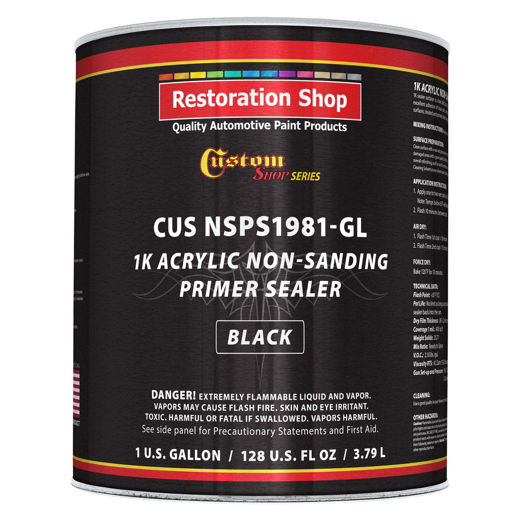 Premium 1K Acrylic Non-Sanding Primer Sealer Paint, Color Black, 1 Gallon - Fast Drying, Ready-To-Spray, Apply Over Automotive Primer Surfacers