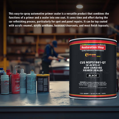 Premium 1K Acrylic Non-Sanding Primer Sealer Paint, Color Black, 1 Quart - Fast Drying, Ready-To-Spray, Apply Over Automotive Primer Surfacers