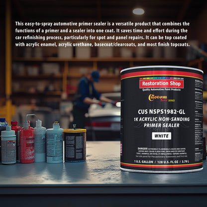 Premium 1K Acrylic Non-Sanding Primer Sealer Paint, Color White, 1 Gallon - Fast Drying, Ready-To-Spray, Apply Over Automotive Primer Surfacers
