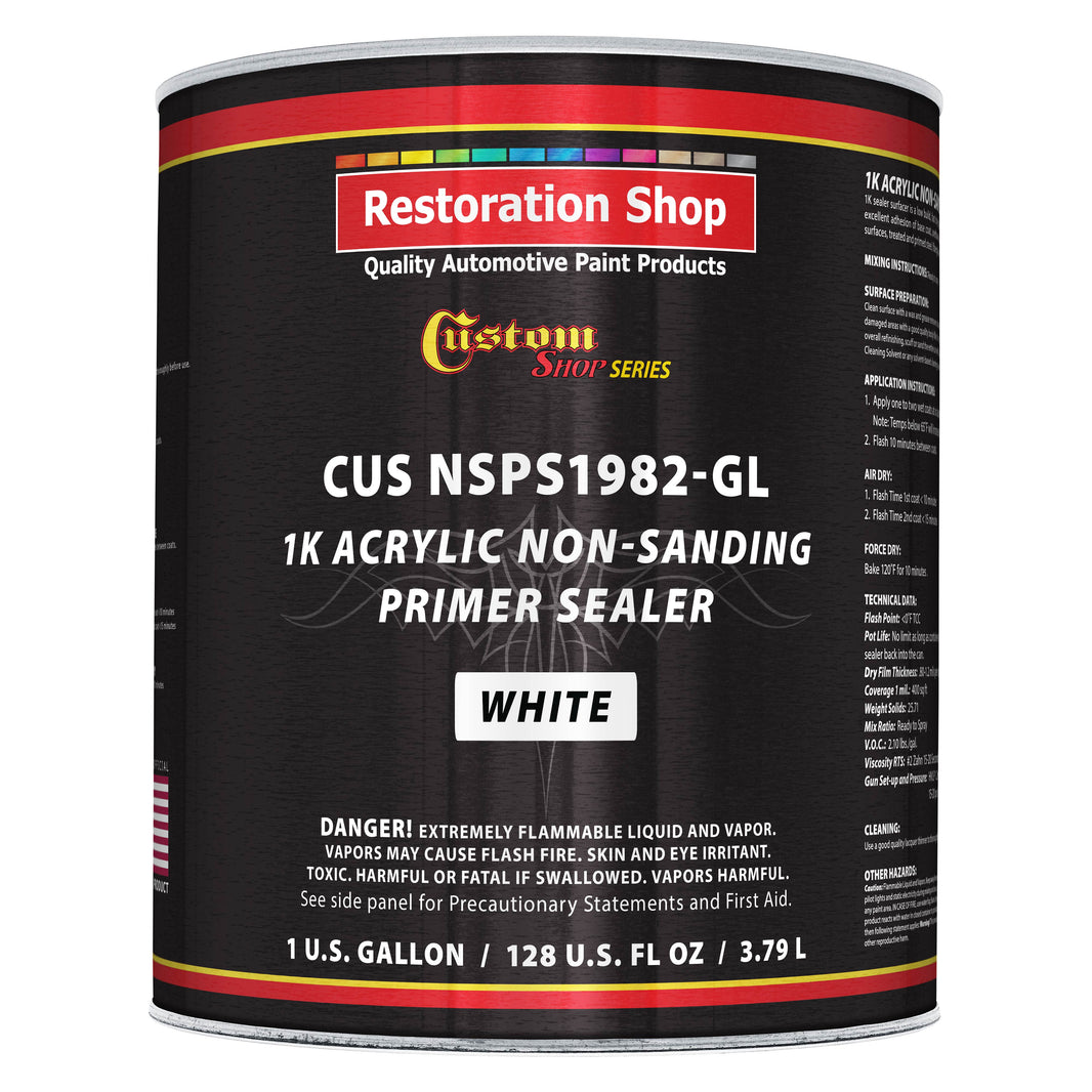 Premium 1K Acrylic Non-Sanding Primer Sealer Paint, Color White, 1 Gallon - Fast Drying, Ready-To-Spray, Apply Over Automotive Primer Surfacers