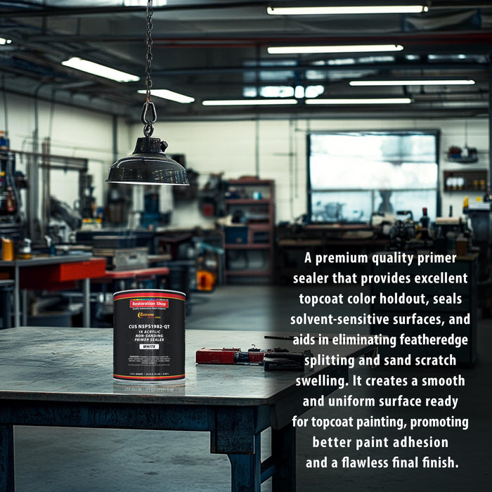 Premium 1K Acrylic Non-Sanding Primer Sealer Paint, Color White, 1 Quart - Fast Drying, Ready-To-Spray, Apply Over Automotive Primer Surfacers, Sanded Finishes - Topcoat Urethane, Enamel