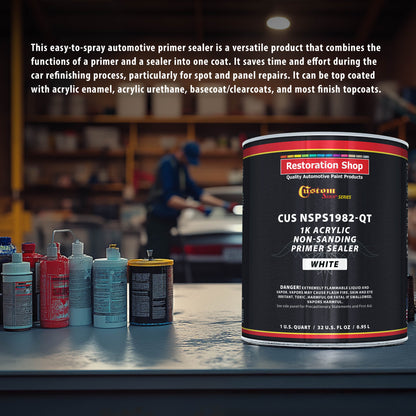Premium 1K Acrylic Non-Sanding Primer Sealer Paint, Color White, 1 Quart - Fast Drying, Ready-To-Spray, Apply Over Automotive Primer Surfacers