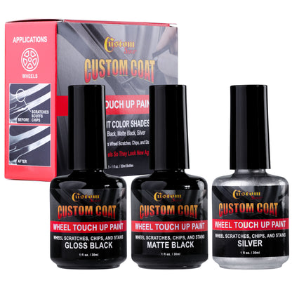 Rim Touch Up Paint Kit, Repair Scratches, Chips - 3 Colors Gloss Black, Matte Black, Silver