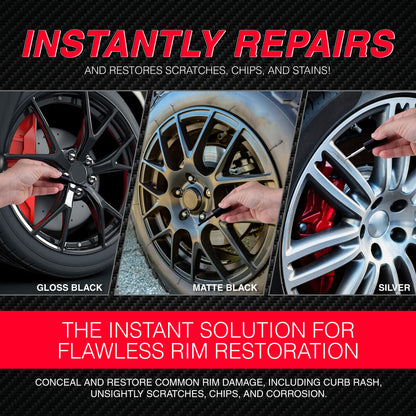Rim Touch Up Paint Kit, Repair Scratches, Chips - 3 Colors Gloss Black, Matte Black, Silver