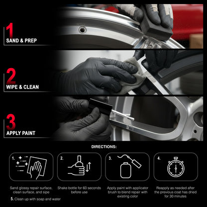 Rim Touch Up Paint Kit, Repair Scratches, Chips - 3 Colors Gloss Black, Matte Black, Silver
