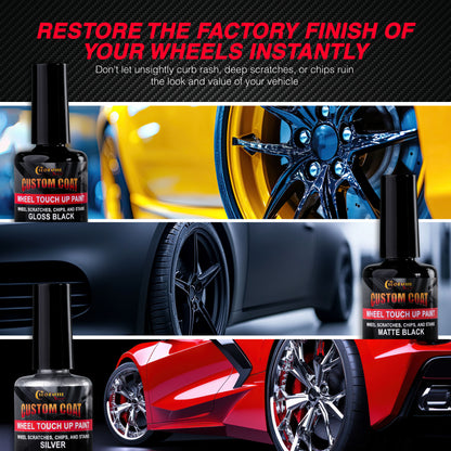 Rim Touch Up Paint Kit, Repair Scratches, Chips - 3 Colors Gloss Black, Matte Black, Silver