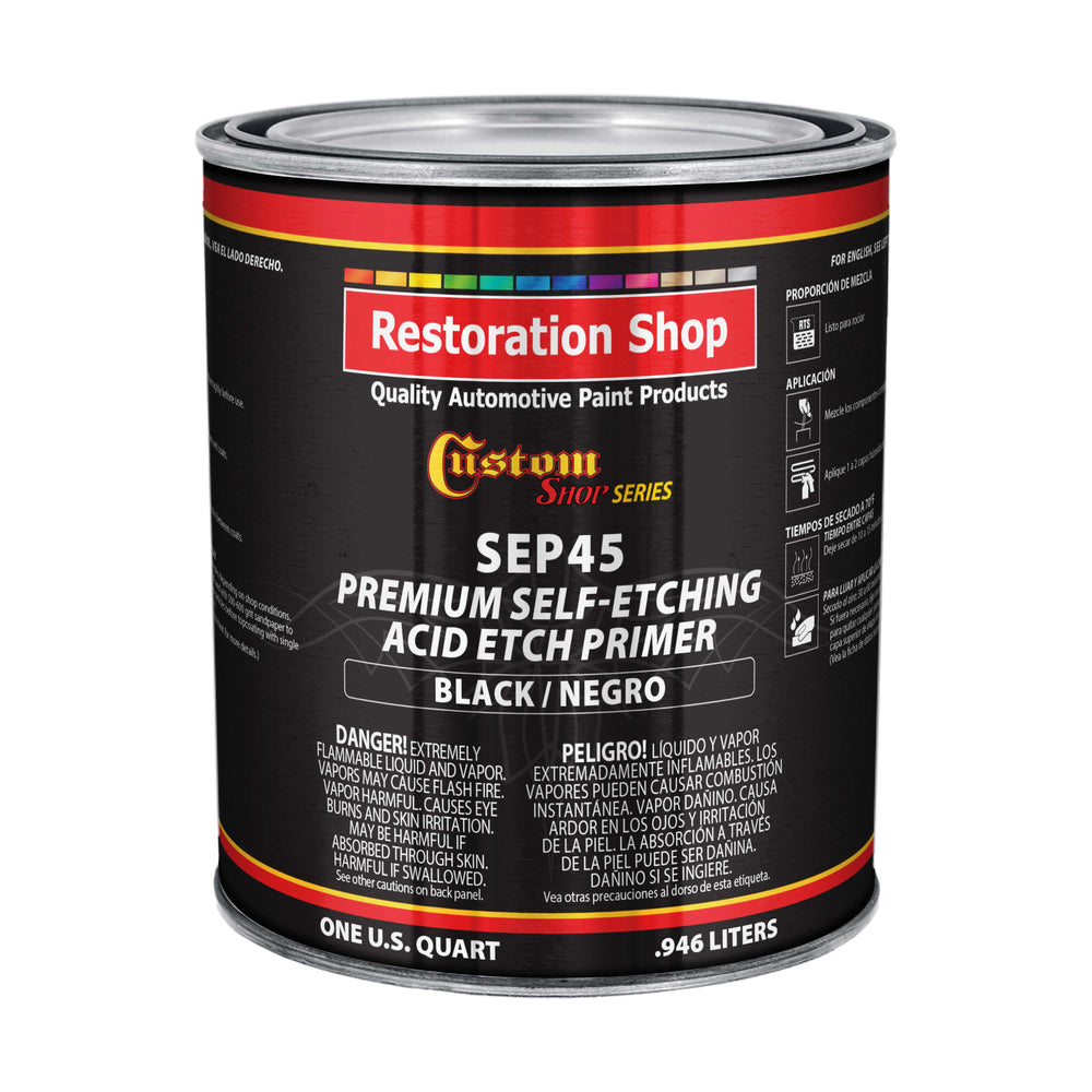 Custom Shop Premium Self Etching Acid Etch Primer, 1 Quart, Black - Ready to Spray Paint, Excellent Adhesion to Bare Metal, Steel, Aluminum,Fiberglass