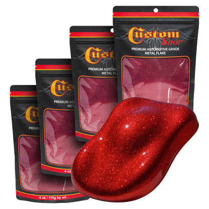 Metal Flake for Automotive Paint, Fire Red, 4oz (4 Pack) 16oz Total, Standard .015" Metal Flakes for Car Paints, UV Resistant Glitter Paint Additive
