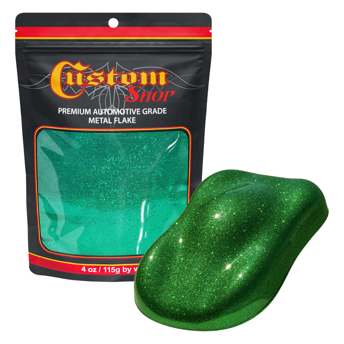 Emerald Green - 4-ounces of Standard Metal Flake .015" 375 Micron Size - Premium Automotive Grade Flake, UV, Fade, Solvent & Resistant - Metallic Auto Paint Glitter - Spray Gun Painting