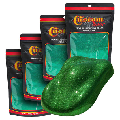 Metal Flake for Automotive Paint, Emerald Green, 4oz (4 Pack) 16oz Total, Standard .015" Metal Flakes for Car Paints, UV Resistant Glitter Paint