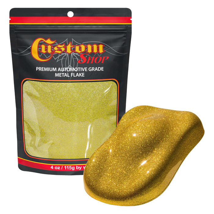 Metal Flake for Automotive Paint, Brilliant Gold, 4oz Standard .015" Metal Flakes for Car Paint, UV Resistant Glitter Paints Additive for Epoxy Resin
