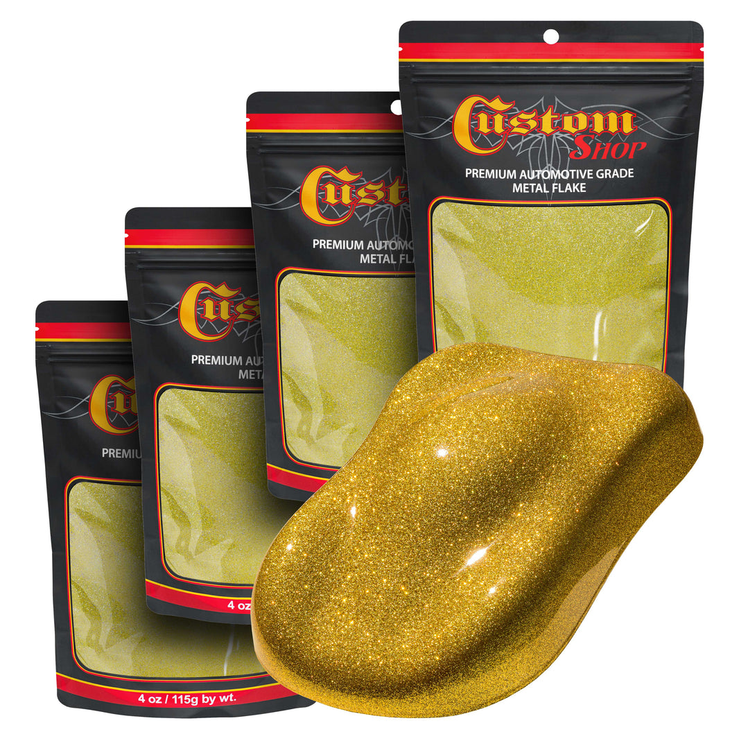Metal Flake for Automotive Paint, Brilliant Gold, 4oz (4 Pack) 16oz Total, Standard .015" Metal Flakes for Car Paints, UV Resistant Glitter Paint