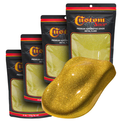 Metal Flake for Automotive Paint, Brilliant Gold, 4oz (4 Pack) 16oz Total, Standard .015" Metal Flakes for Car Paints, UV Resistant Glitter Paint