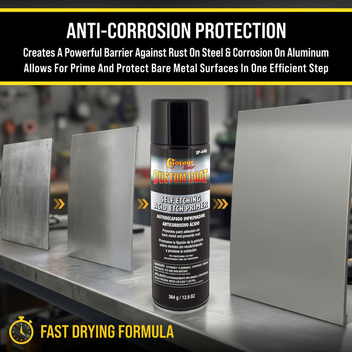 Self Etching Primer Spray (3 Pack) - 12.9oz Gray Acid Etch Primer for Metal, Aluminum & Stainless Steel - Fast Drying Automotive Etching Primers, Pre Truck Bed Liner Primers for Bare Metal