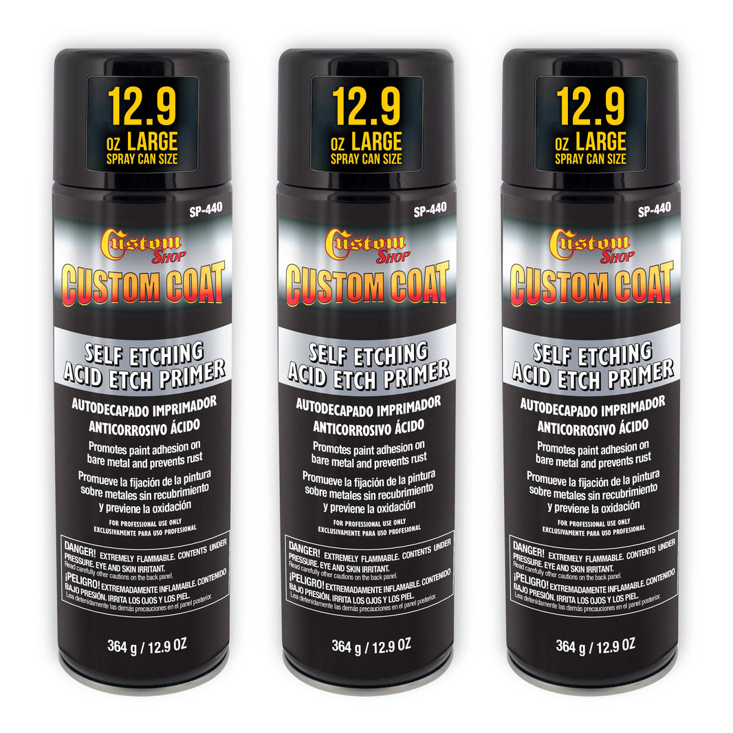 Self Etching Primer Spray (3 Pack) - 12.9oz Gray Acid Etch Primer for Metal, Aluminum & Stainless Steel - Fast Drying Automotive Etching Primers, Pre