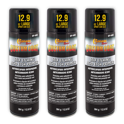 Self Etching Primer Spray (3 Pack) - 12.9oz Gray Acid Etch Primer for Metal, Aluminum & Stainless Steel - Fast Drying Automotive Etching Primers, Pre