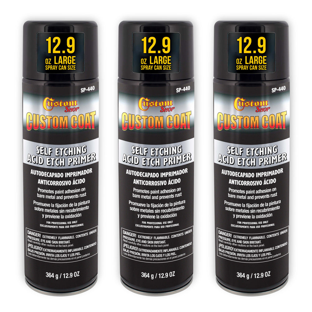 Self Etching Primer Spray (3 Pack) - 12.9oz Gray Acid Etch Primer for Metal, Aluminum & Stainless Steel - Fast Drying Automotive Etching Primers, Pre Truck Bed Liner Primers for Bare Metal