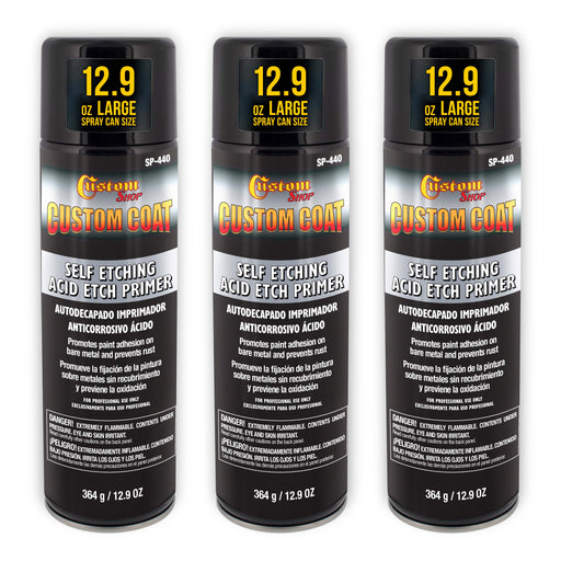 Self Etching Primer Spray (3 Pack) - 12.9oz Gray Acid Etch Primer for Metal, Aluminum & Stainless Steel - Fast Drying Automotive Etching Primers, Pre Truck Bed Liner Primers for Bare Metal