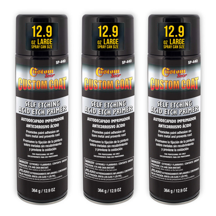 Self Etching Primer Spray (3 Pack) - 12.9oz Gray Acid Etch Primer for Metal, Aluminum & Stainless Steel - Fast Drying Automotive Etching Primers, Pre Truck Bed Liner Primers for Bare Metal