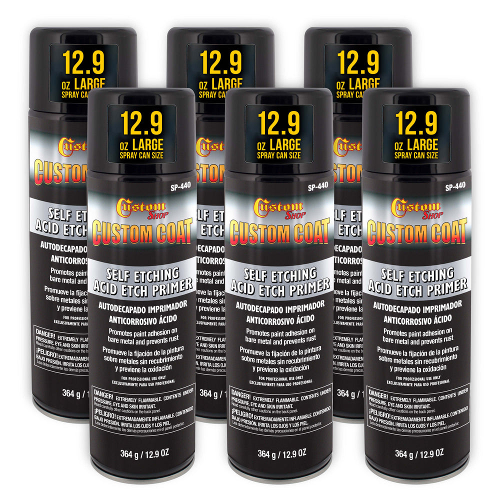 Self Etching Primer Spray (6 Pack) - 12.9oz Gray Acid Etch Primer for Metal, Aluminum & Stainless Steel - Fast Drying Automotive Etching Primers, Pre Truck Bed Liner Primers for Bare Metal