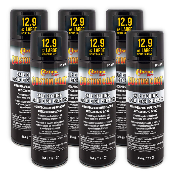 Self Etching Primer Spray (6 Pack) - 12.9oz Gray Acid Etch Primer for Metal, Aluminum & Stainless Steel - Fast Drying Automotive Etching Primers, Pre Truck Bed Liner Primers for Bare Metal